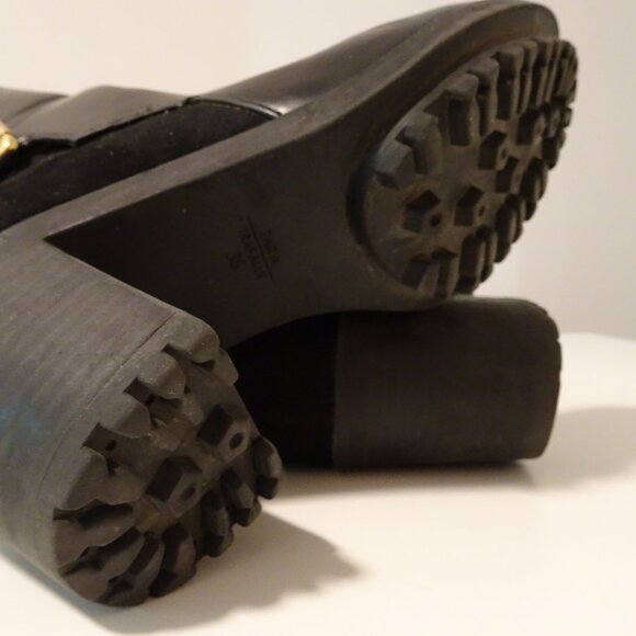 Zara Gold Buckle Detail Ankle Block-heeled Ankle Booties | Black | Size 36 - Picture 8 of 12